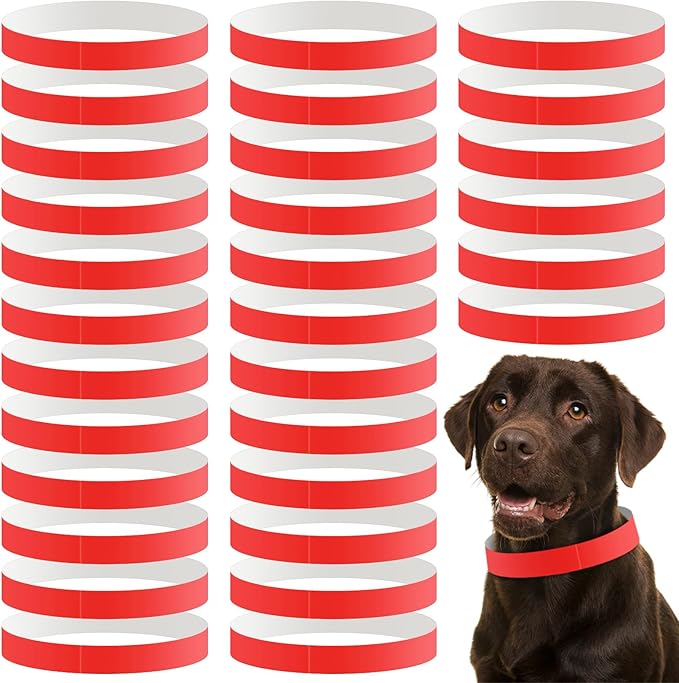 500 Count 20inch Adjustable Paper Dog Collars with Tear Resistant Waterproof Whelping Collars Paper Puppy ID Bands Adhesive Pet Identification Tags for Newborn Dog Cat Hospitals(Red)