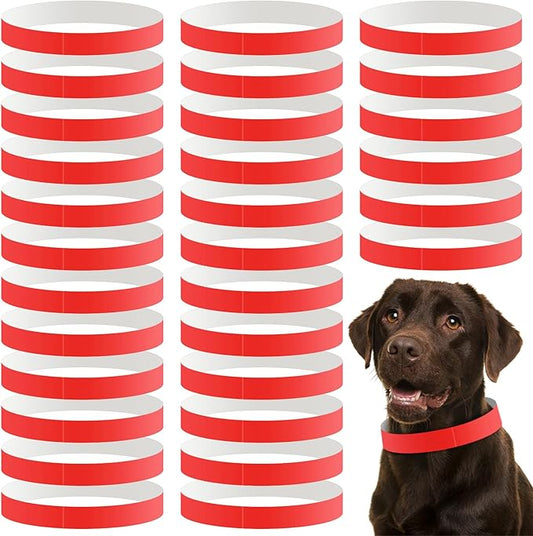 500 Count 20inch Adjustable Paper Dog Collars with Tear Resistant Waterproof Whelping Collars Paper Puppy ID Bands Adhesive Pet Identification Tags for Newborn Dog Cat Hospitals(Red)
