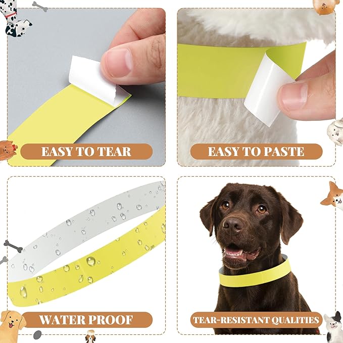 500 Count 20inch Adjustable Paper Dog Collars with Tear Resistant Waterproof Whelping Collars Paper Puppy ID Bands Adhesive Pet Identification Tags for Newborn Dog Cat Hospitals(Yellow)