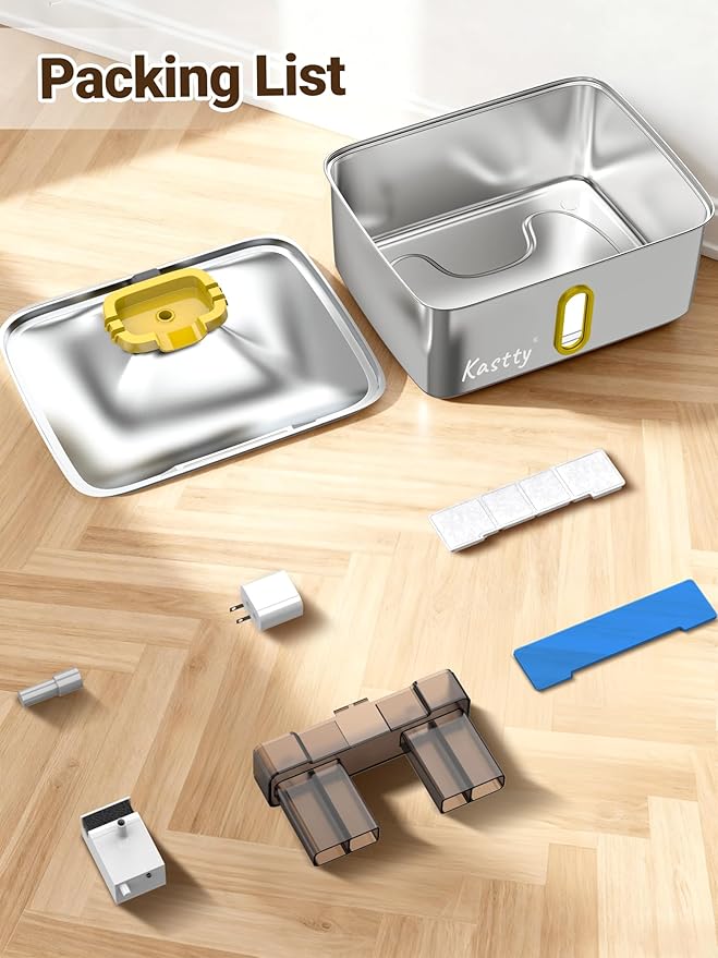 Kastty 3.96 Gal Dog Water Fountain for Large Dogs, 15L Stainless Steel Pet Water Fountain, QuietTriple Filtration Dog Water Bowl Dispenser with Water Level Window and LED Light Easy Clean(FS78,Yellow)