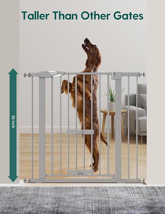 BABELIO 36 Inch Extra Tall Baby Gate with Cat Door, 29-40" Metal Pet Door for Stairs, Doorways, House, Auto Close, Easy Walk Thru, Gray