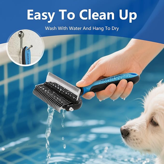 Dog Brush for Shedding, Deshedding Dog Brush for Long Haired Dogs, Cat Grooming Set 2 in 1 Undercoat Rake with Flea Comb-Large