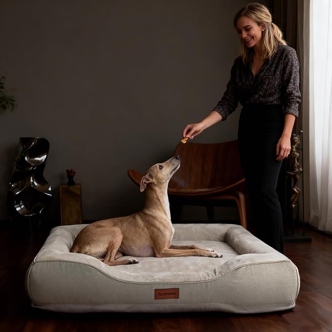 Aesthetic Dog Bed for Mediun Size Dogs Orthopedic with Cooling Gel Memory Foam Waterproof,Comfort Cute Cat Couch for Indoor Cats with Removable Washable Cover for Old Pet with Joint Pain