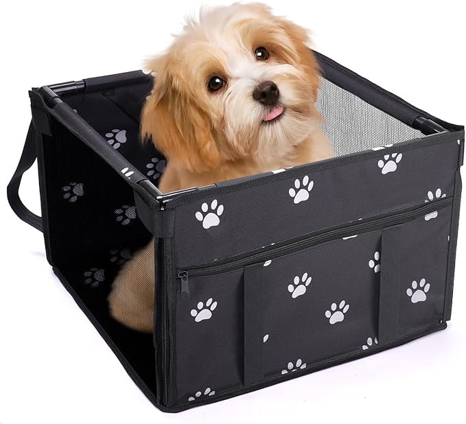 Dog Car Seats for Small and Medium Dogs,Portable Puppy/Pet Car Booster Seat with Clip-On Leash and Mesh Window for Pet Up to 20 lbs