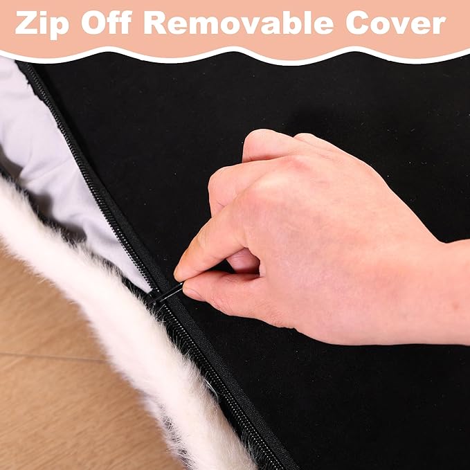 Bedfolks Plush Waterproof Dog Crate Bed - Removable Washable Cover, Faux Fur, 29"x21", Black-White Cowhide