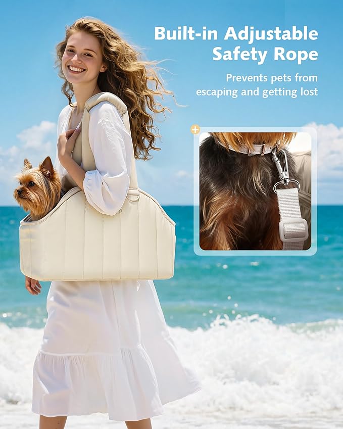 Pecute Dog Purse Carrier, Lightweight Dog Carriers for Small Dogs with Large Pockets, Dog Soft-Sided Carriers up to 9lbs, Pet Carrier for Puppy Cat Rabbit, Suitable for Travel, Subway, Cream