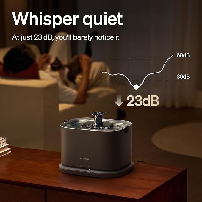 PETLIBRO Upgrade Cat Water Fountain + 4 Packs Genuine Cat Fountain Filter Replacement, Dockstream 2 Smart App Monitoring 5G WiFi Auto Cat Fountain Stainless Steel Tray for Drinking, 3L/101oz