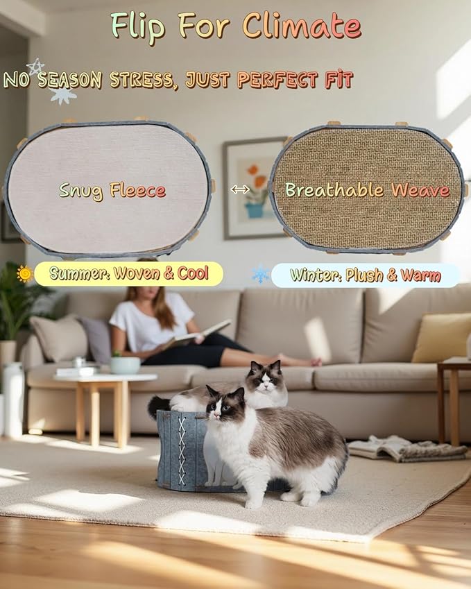 Cat House for Indoor Cats – Felt Covered Cat Bed Cave with Sisal Ball & Reversible Cooling & Warming Pad, Enclosed Hideaway Condo for Large Cats & Kittens, Cozy Multi-Cat Furniture, Gray