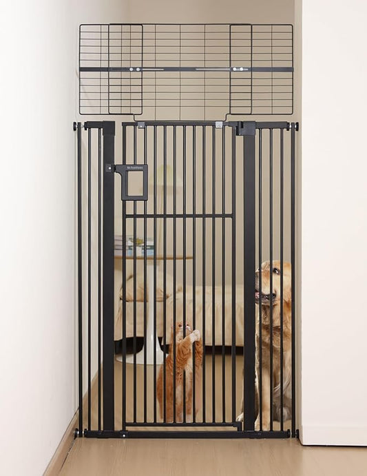 No Pawblems Upgraded 71" Extra Tall Pet Gate for Cat, 29-43" Auto Close Cat Gate for Doorways/Stairs/Hallways, NO Drilling Pressure Mounted Tall Dog Gate Indoor, 1.37" Pet-Safe Gap, Black