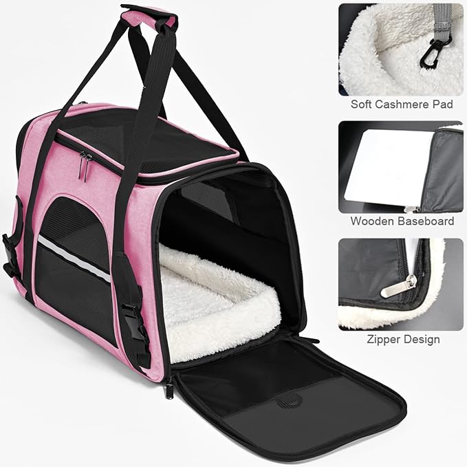 Dog Cat Carrier Soft for Small Pet Up to 16 Lbs TSA Airline Approved Travel Carrier Collapsible Puppy Car Mesh Bag 17.5 * 10.2 * 11.4 inch - Pink