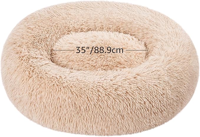 Amazon Basics Donut Pet Bolster Faux Fur Bed for Dog, Beige, 45" x 45"