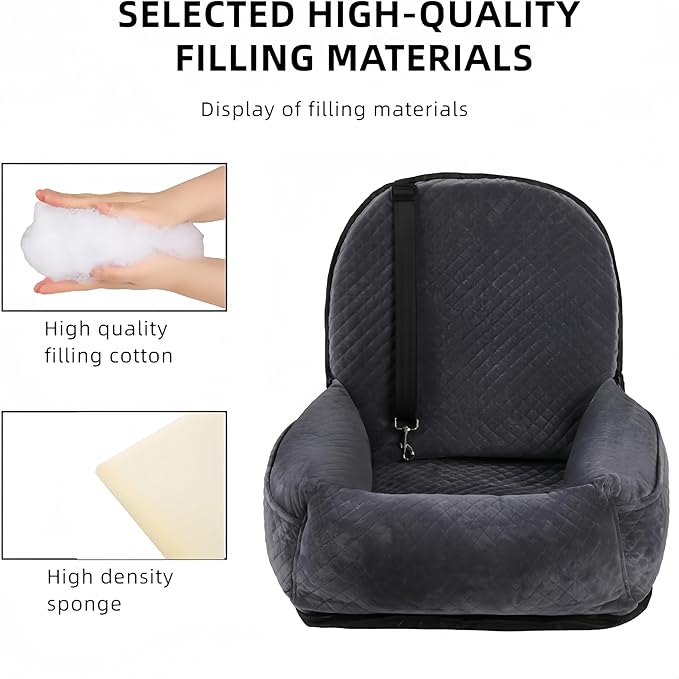 Luxury Dog Booster Seat - Safe & Comfortable Travel Bed for Small/Medium Dogs - Easy to Clean, Thickened Memory Foam Filling