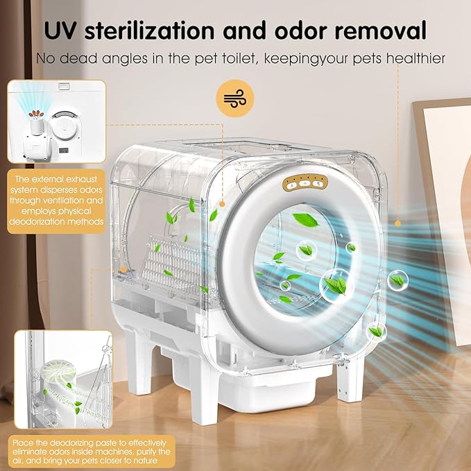 Smart Automatic Cat Litter Box with App Control, Fresh Air System Deodorization,Self-Cleaning, Temperature and Humidity Monitor, Self Cleaning Litter Box for Multiple Cats,White