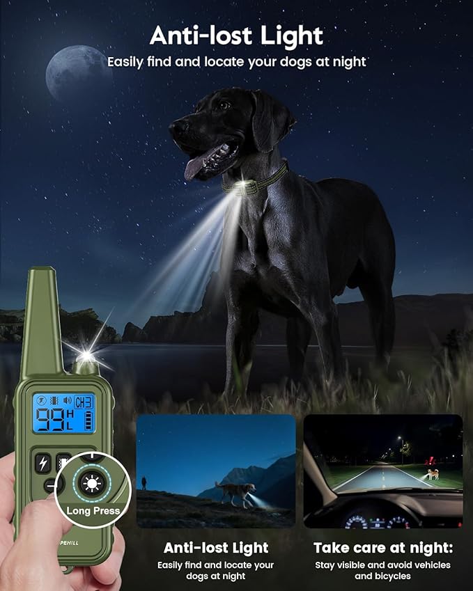 Dog Training Collar with 7 Training Modes, 4200Ft Remote Electronic Dog Shock Collar, Electric Shock Collar for Small Medium Large Dogs,Dark Green