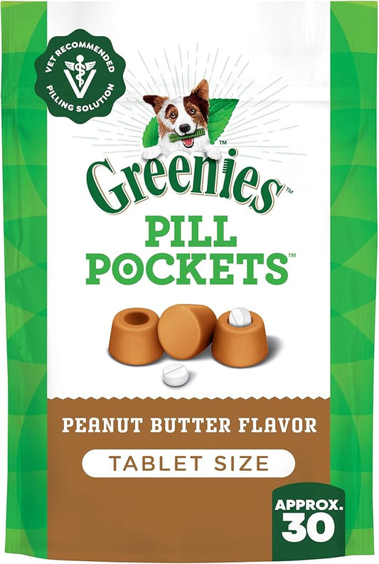 Greenies Pill Pockets for Dogs Small Size, Soft Dog Treats, with Real Peanut Butter, 3.2 oz. Pouch (30 Treats)