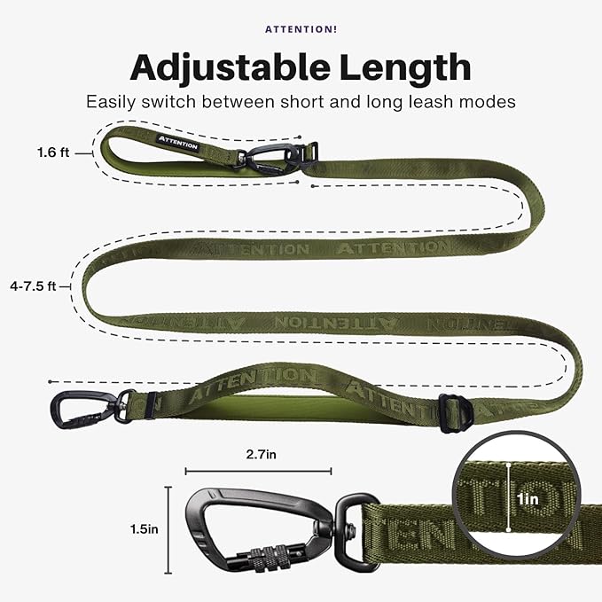 Heavy-Duty Tactical Dog Leash for Medium & Large Dogs, 6-in-1 Hands-Free Design for Training, 4–7.5FT Waist-Worn Leash for Walking (Onyx Black)