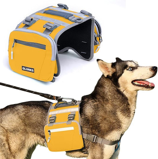 Dog Backpack - Large Dog Backpack Harness for Outdoor Adventures, Hiking Dog Backpacks with Adjustable Straps - Durable Dog Packs for Hiking, Comfortable Backpack for Dogs to Wear,Yellow