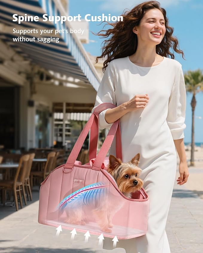 Pecute Dog Purse Carrier, Lightweight Dog Carriers for Small Dogs with Large Pockets, Dog Soft-Sided Carriers up to 9lbs, Pet Carrier for Puppy Cat Rabbit, Suitable for Travel, Subway, Pink