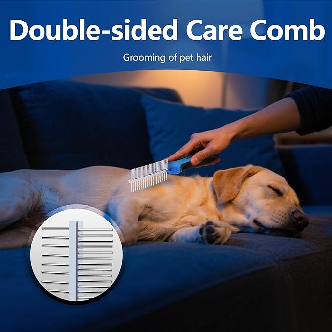 Dog Brush for Shedding, Deshedding Dog Brush for Long Haired Dogs, Cat Grooming Set 2 in 1 Undercoat Rake with Flea Comb-Large