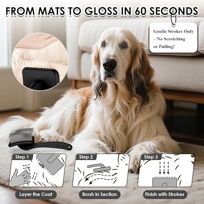 Large Slicker Brush for Dogs – 3pc Grooming Kit with Undercoat Rake & Comb, Deshedding Pin Brush for Mats & Shedding on Long-Haired & Double-Coated Dogs, Cats, Poodles & Goldendoodle, Black