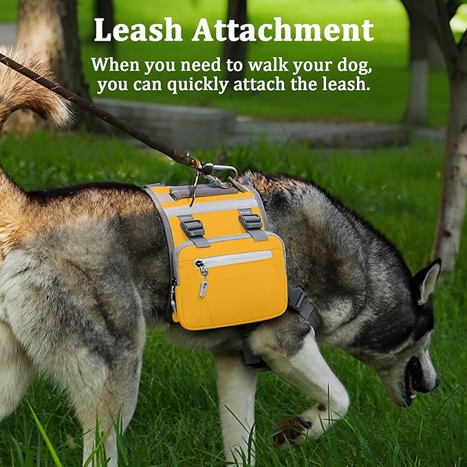 Dog Backpack - Large Dog Backpack Harness for Outdoor Adventures, Hiking Dog Backpacks with Adjustable Straps - Durable Dog Packs for Hiking, Comfortable Backpack for Dogs to Wear,Yellow