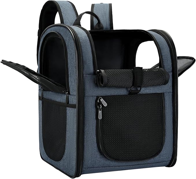 Apollo Walker Dog & Cat Carrier Backpack for 4-18lb Pets - Ventilated Safe Design with Padded Back Support, Breathable Mesh Pet Backpack for Hiking, Travel, Outdoor (Navy)