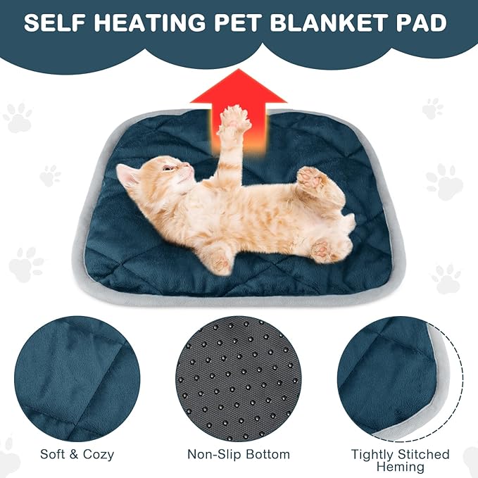 4 Pack Self Heating Cat Pad Self Warming Dog Mat Reflects Body Heat Extra Warm Thermal Pet Pad Washable Dog Cat Bed Crate Bed Mat Blanket(16 x 16 Inch,Blue)