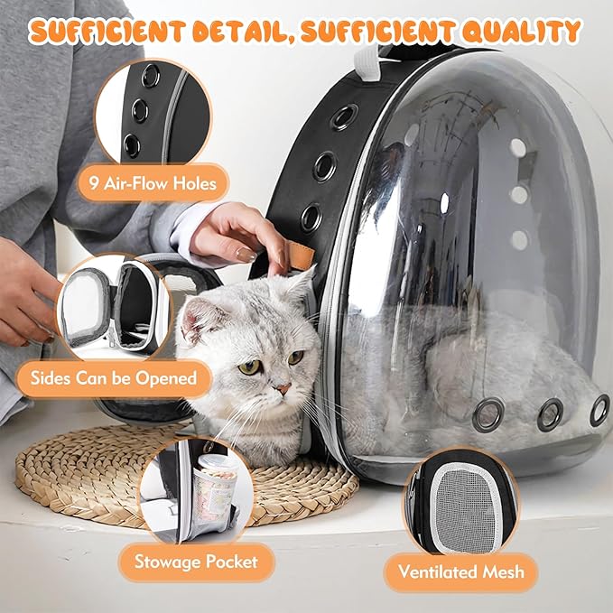 Cat Carrier Backpack, Cat Carrier Backpack for Small Medium Cat Puppy Dog, Transparent Space Capsule Pat Carrier Backpack, Airline-Approved Pet Carrier, Designed for Travel Hiking Walking Camping