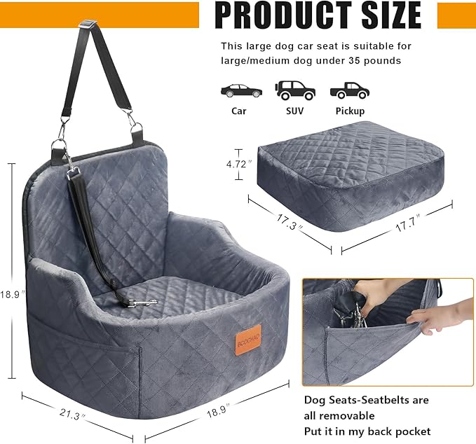 Dog Car Seat for Small Medium Memory Sponge Pet Booster Seat Fits Dogs Travel Bed up to 35 lbs,Dog seat Made of Materials is Safe and Comfortable (Gray - Dog Booster Seat, M)
