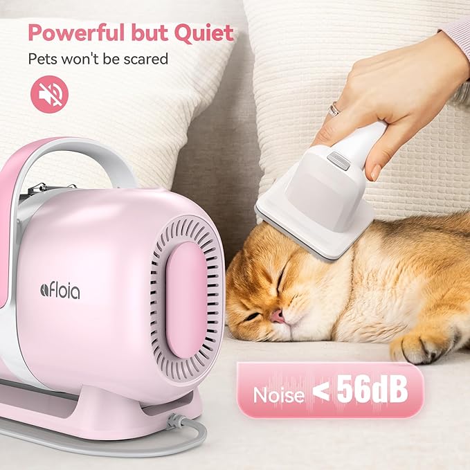 Afloia 6-in-1 Dog Grooming Kit, Pet Grooming Vacuum for Shedding, Dog Hair Vacuum with Clipper Nail Trimmer Grinder, Pet Brush Groomer at Home, Low Noise Cats Hair Remover, 1.5L Dust Cup, Pink