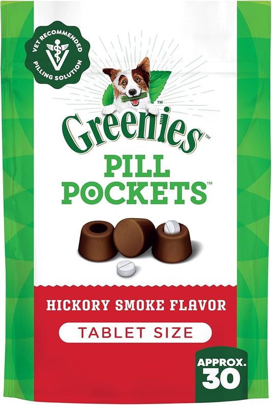 Greenies Pill Pockets for Dogs Small Size, Soft Dog Treats, Hickory Smoke Flavor, 3.2 oz. Pouch (30 Treats)