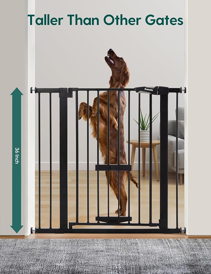 BABELIO 36 Inch Extra Tall Baby Gate with Cat Door,29.5-40" Metal Pet Door for Stairs,Doorways,House,Auto Close,Easy Walk Thru,Black