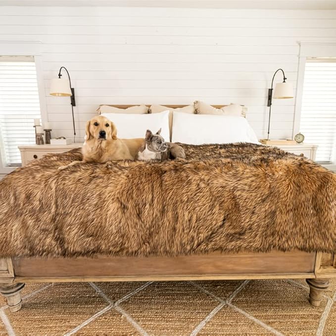 PupProtector Waterproof Throw Blanket for Dogs and Cats, Pet Blanket Cover for Couches, Sofas, Beds, Car Seats, Furniture, Calming Soft Faux Fur, Sable Brown, Original (60" L x 50" W)