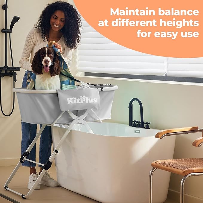 Portable Dog Bathtub, 5 Height Adjustable Dog Washing Station for Pet Shower and Grooming Foldable Bathing Tub with Storage & Anti-Slip Design for Small Large Dogs Cats