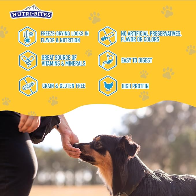 Nutri Bites Freeze Dried Chicken Dog & Cat Treats | Healthy Pet Training Treats or Food Topper | All Natural, 1 Single Animal Protein, High Protein | Premium Bulk Value Pack, 15 oz