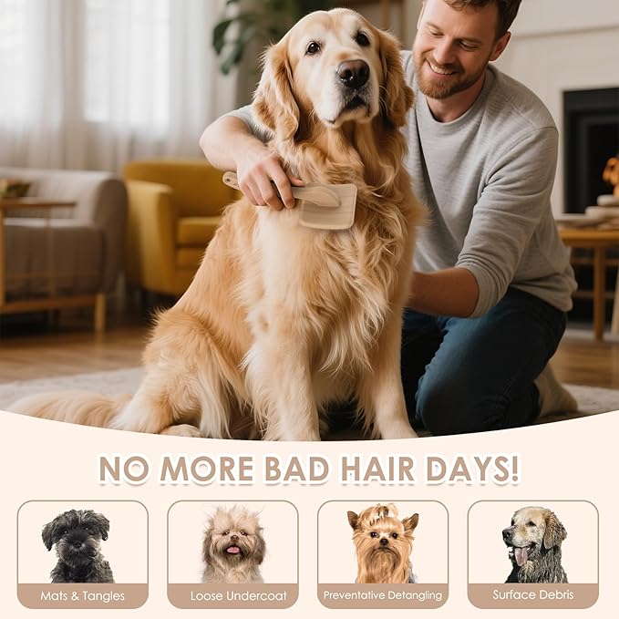 Large Slicker Brush for Dogs – 3pc Grooming Kit with Undercoat Rake & Comb, Deshedding Pin Brush for Mats & Shedding on Long-Haired & Double-Coated Dogs, Cats, Poodles & Goldendoodle, Oak