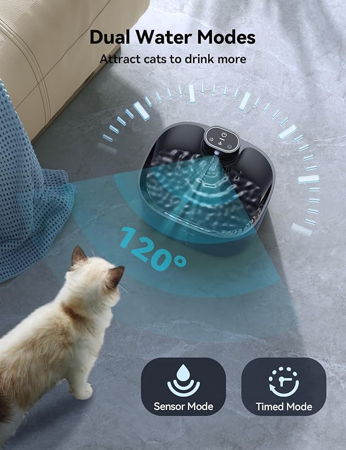 Pumpless Wireless Cat Water Fountain, FEELNEEDY 4L Battery Operated Pet Water Fountain for Cats Indoor, Motion Sensor Cat Drinking Fountain(Clear Black,FN-W07)