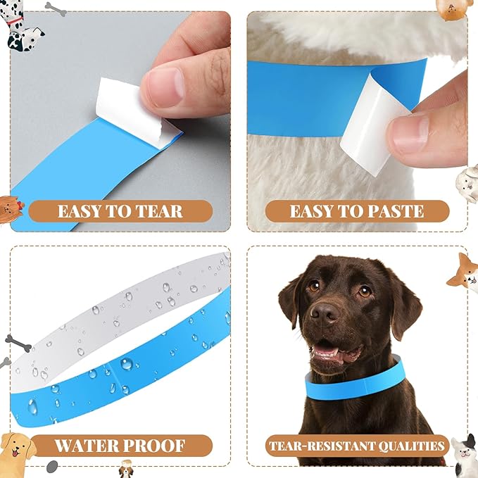 500 Count 20inch Adjustable Paper Dog Collars with Tear Resistant Waterproof Whelping Collars Paper Puppy ID Bands Adhesive Pet Identification Tags for Newborn Dog Cat Hospitals(Blue)