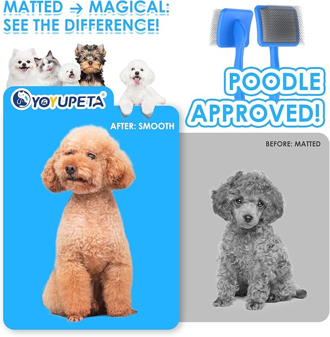 Large Slicker Brush for Dogs – 3pc Grooming Kit with Undercoat Rake & Comb, Deshedding Pin Brush for Mats & Shedding on Long-Haired & Double-Coated Dogs, Cats, Poodles & Goldendoodle, Blue