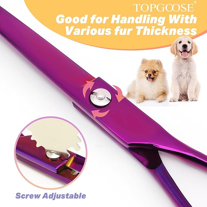 TOPGOOSE 7.5'' Dog Straight Scissors for Grooming 440C Stainless Steel Professional Pet Trimming Scissors Sharp Blades Cutting for Dogs and Cats Shears (Straight, Purple)