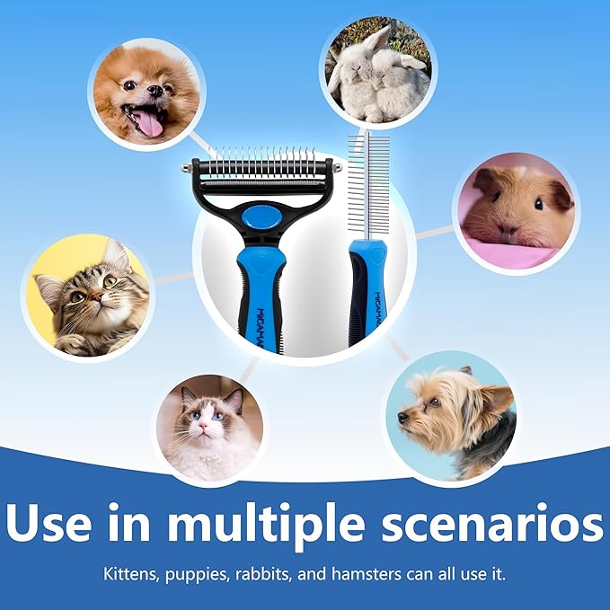 Cat Shedding Brush, Deshedding Brush for Long Haired Cats, Pet Grooming Tools 2 in 1 Undercoat Rake with Detangling Comb-Small