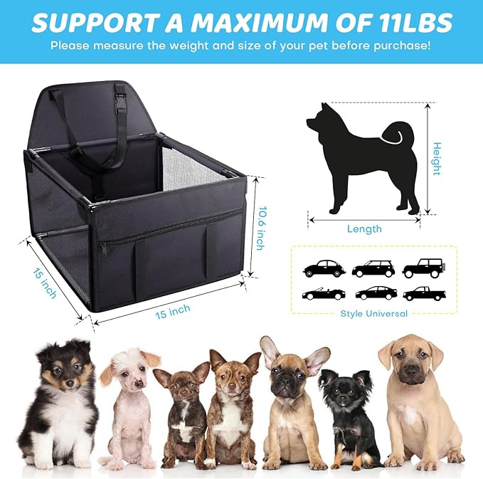 Small Dog Car Seats for Small Dogs,Portable Puppy/Pet Car Booster Seat with Clip-On Leash and Mesh Window for Small Pet Up to 11 lbs