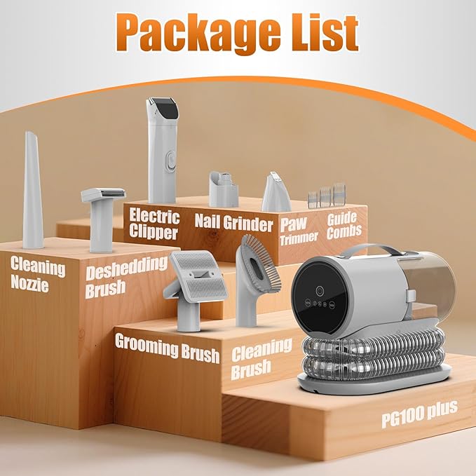 AIRROBO Dog Grooming Vacuum and Kit with Clipper Nail Trimmer Grinder, 12000Pa Pet Vacuum for Shedding Grooming, 2L Large Capacity Dog Hair Vacuum with 8 Pet Grooming Tools, PG100 Plus