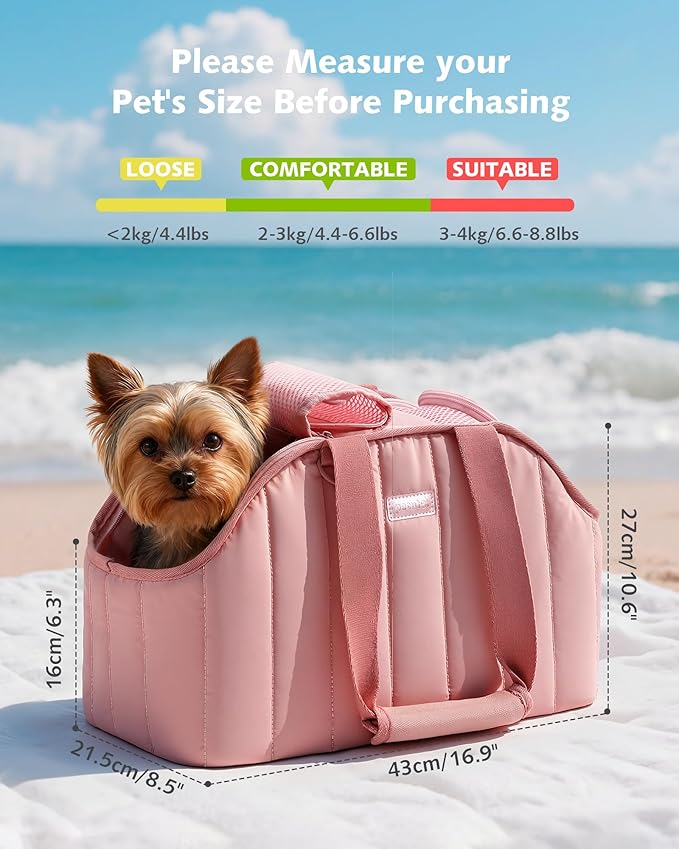 Pecute Dog Purse Carrier, Lightweight Dog Carriers for Small Dogs with Large Pockets, Dog Soft-Sided Carriers up to 9lbs, Pet Carrier for Puppy Cat Rabbit, Suitable for Travel, Subway, Pink