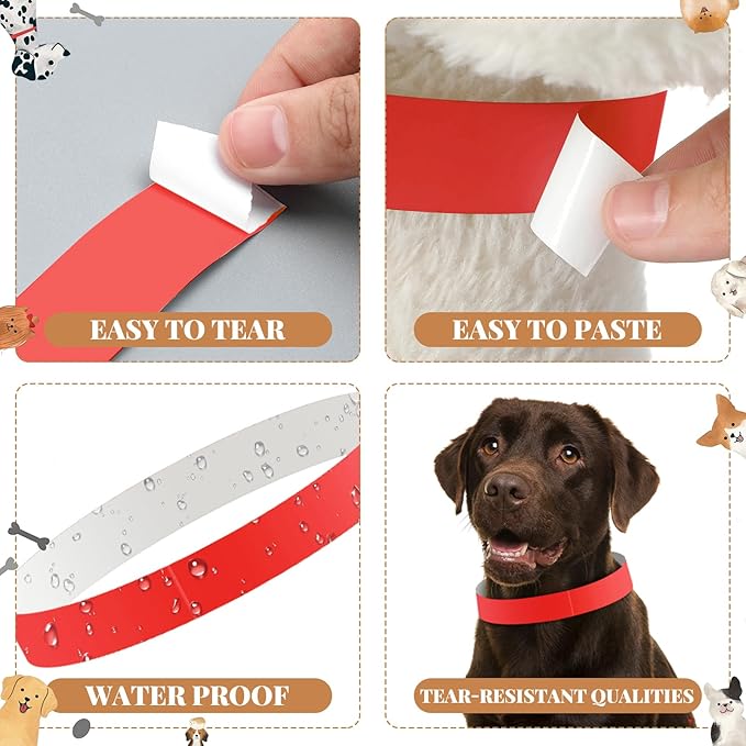 500 Count 20inch Adjustable Paper Dog Collars with Tear Resistant Waterproof Whelping Collars Paper Puppy ID Bands Adhesive Pet Identification Tags for Newborn Dog Cat Hospitals(Red)