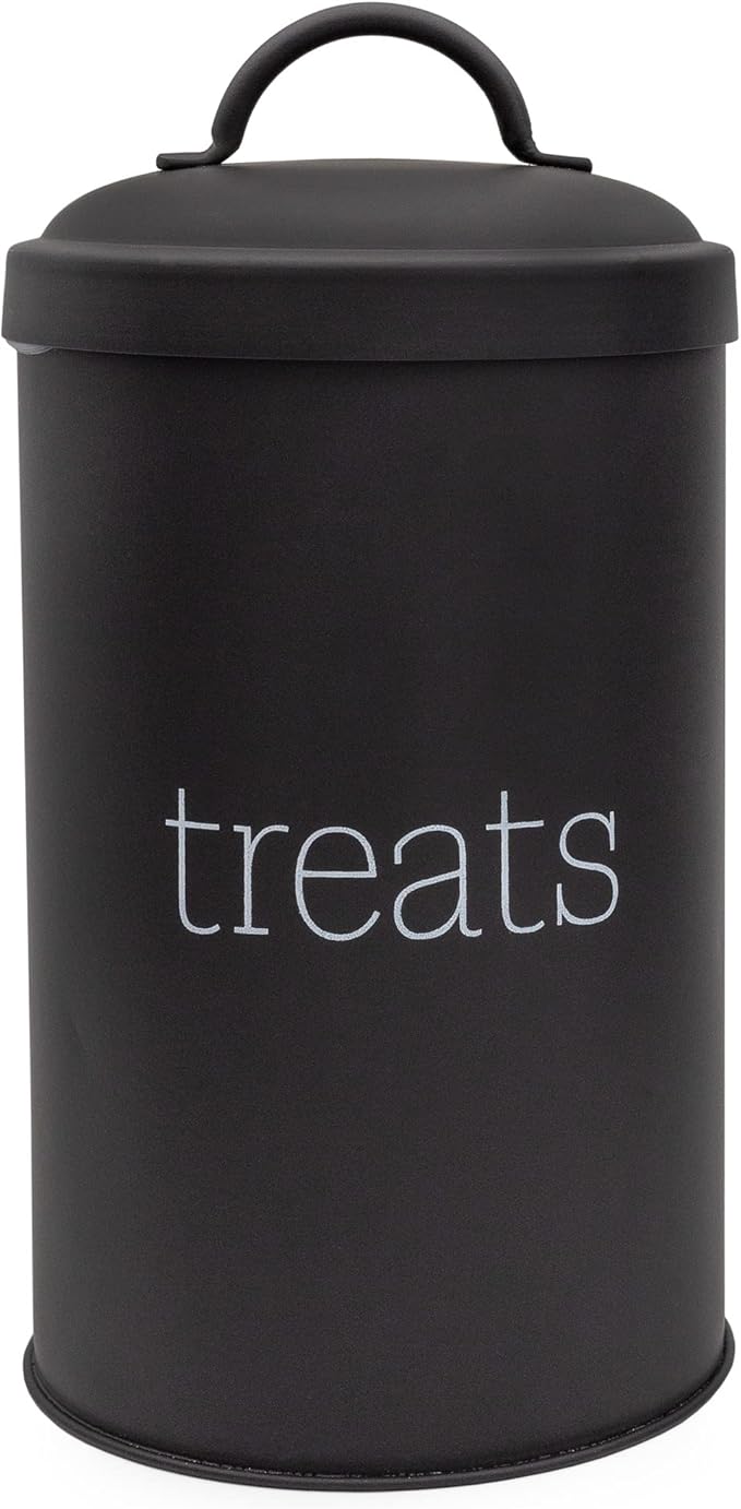 AuldHome Design Enamelware Dog Treat Jar (Black), Large Modern Farmhouse Pet Treats Container