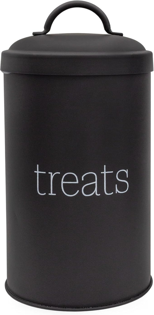 AuldHome Design Enamelware Dog Treat Jar (Black), Large Modern Farmhouse Pet Treats Container