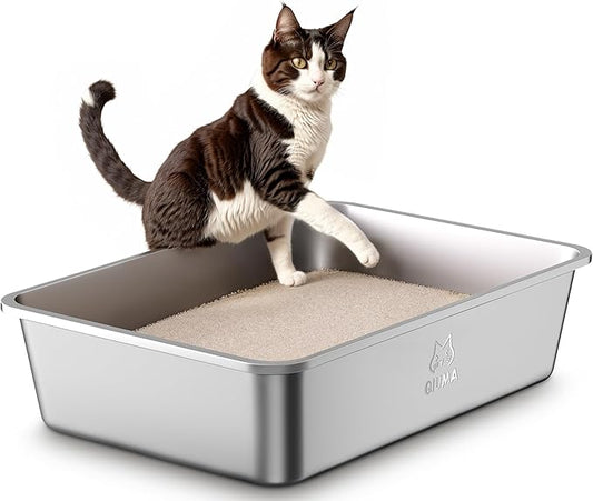 Stainless Steel Metal Litter Box, Extra Large Cat Litter Box with High Sides, Odor-Free, Non-Stick, Easy to Clean, 23.4"×15.6"×7.8", Ideal for Large Cats & Multi-Cat Households, Litter Tray