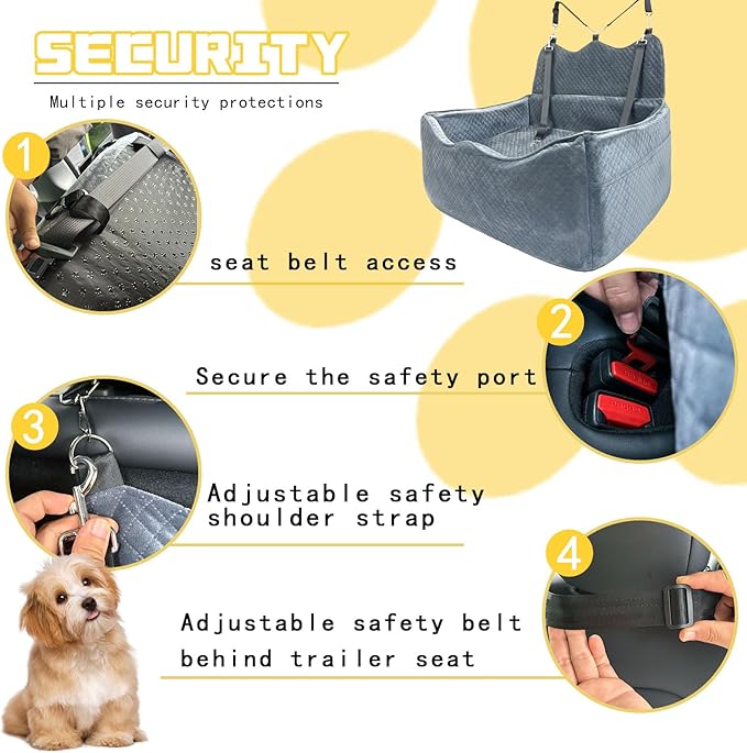 Luxury Dog Booster Seat - Safe & Comfortable Travel Bed for Small/Medium Dogs - Easy to Clean, Disassembles - Gray, Large