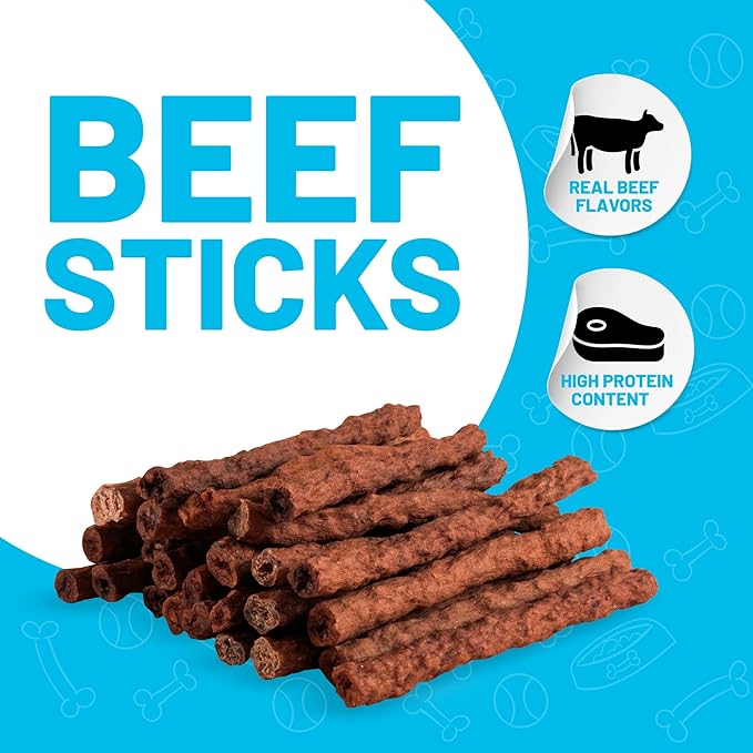 Sitka Farms Beef Sticks for Dogs 5 Inch - Crunchy Beef Munchy Sticks - 100 Count - for Small Medium and Large Dogs - Enhaced with Bully and Collagen